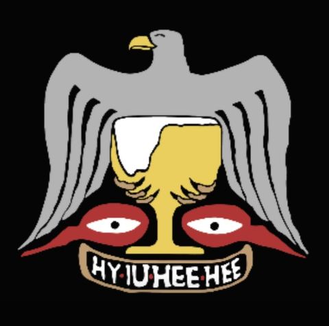 hy iu hee hee logo with eagle, beer and red eyes