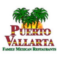 puerto vallarta family mexican restaurant logo with palm trees and sun