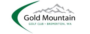 gold mountain golf club logo with mountains and green text