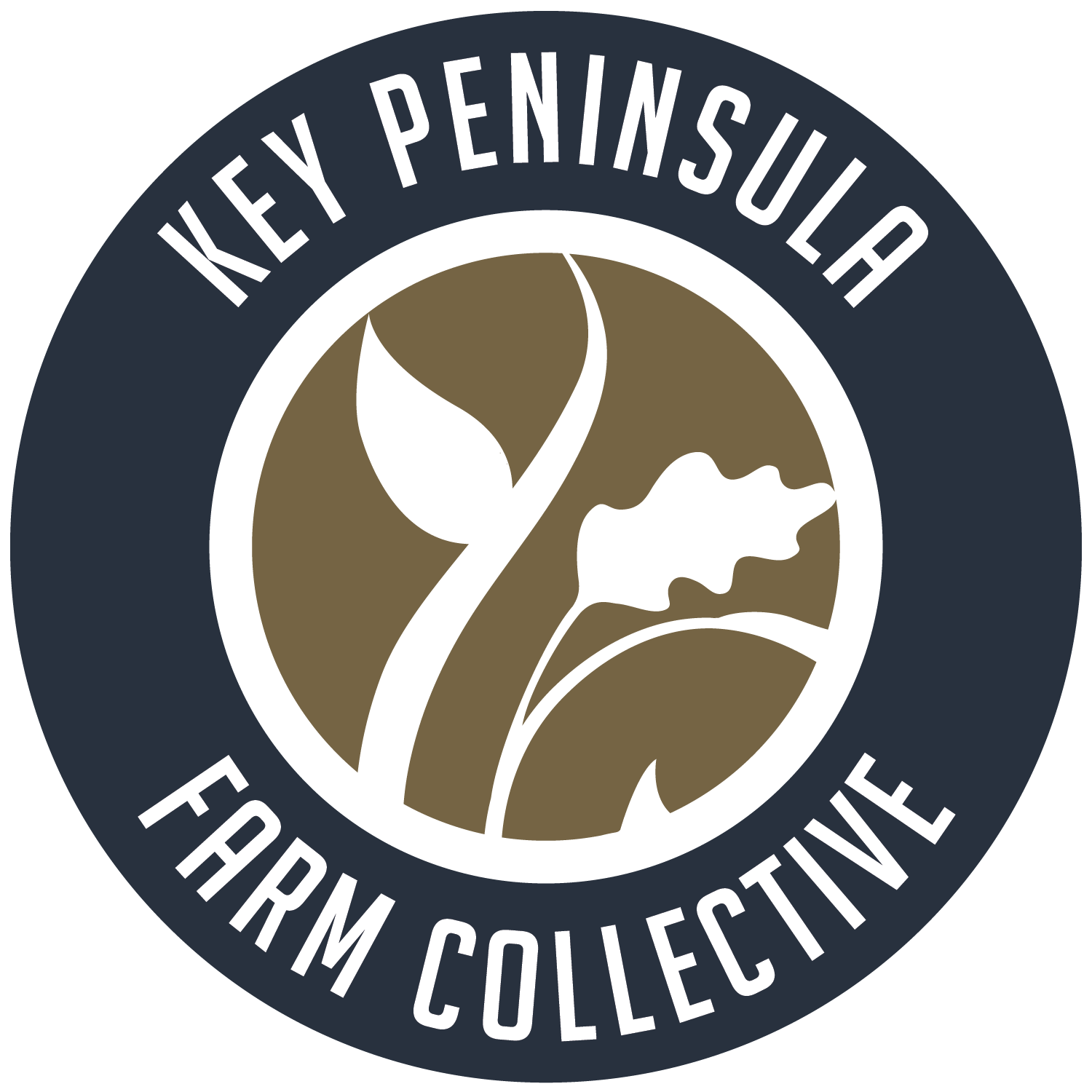 logo with leaves blue and brown key peninsula farm collective