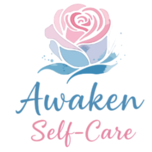 awaken self-care rose logo blue and pink